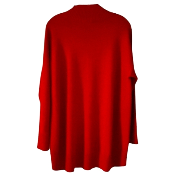 Eileen Fisher Mock Neck 100% Extra Fine Merino Wool Sweater Red Longer Oversized - Picture 11 of 16